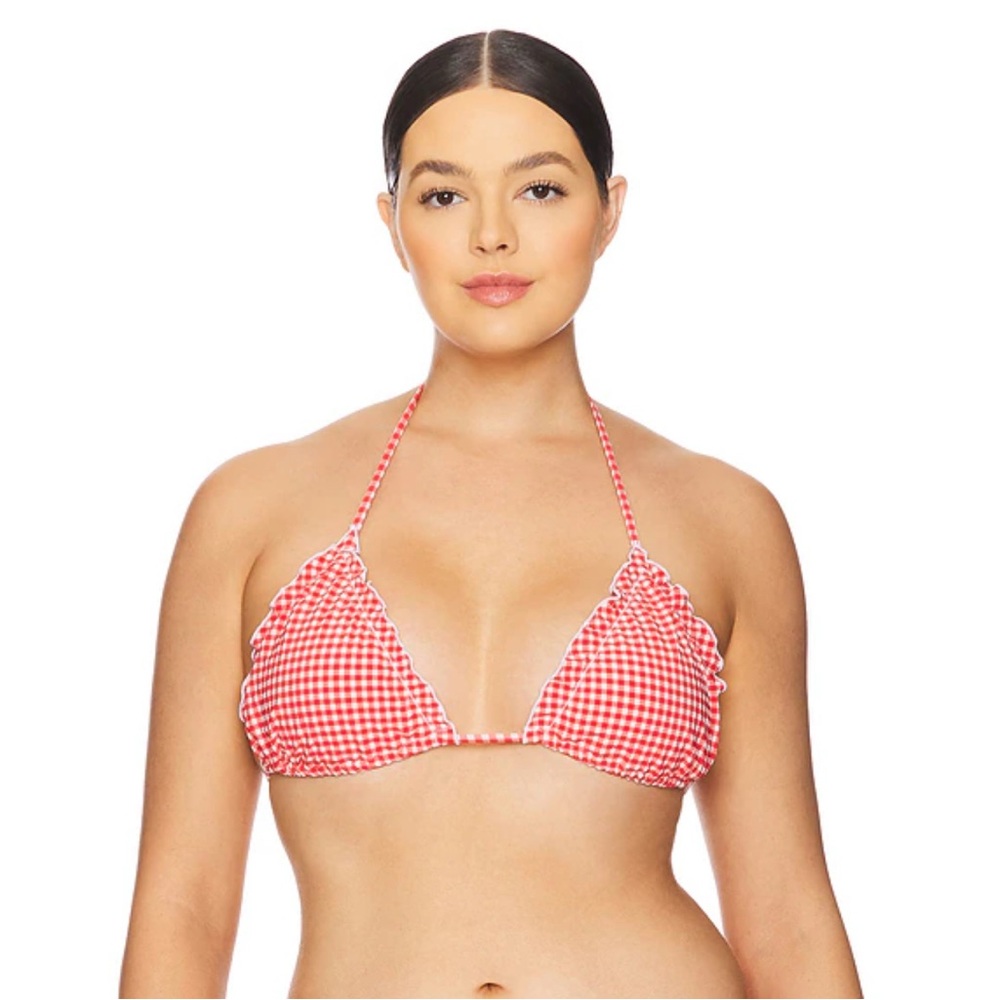 Good American Lattice Edge Bikini Top In Grenadine Gingham Size Large NWT